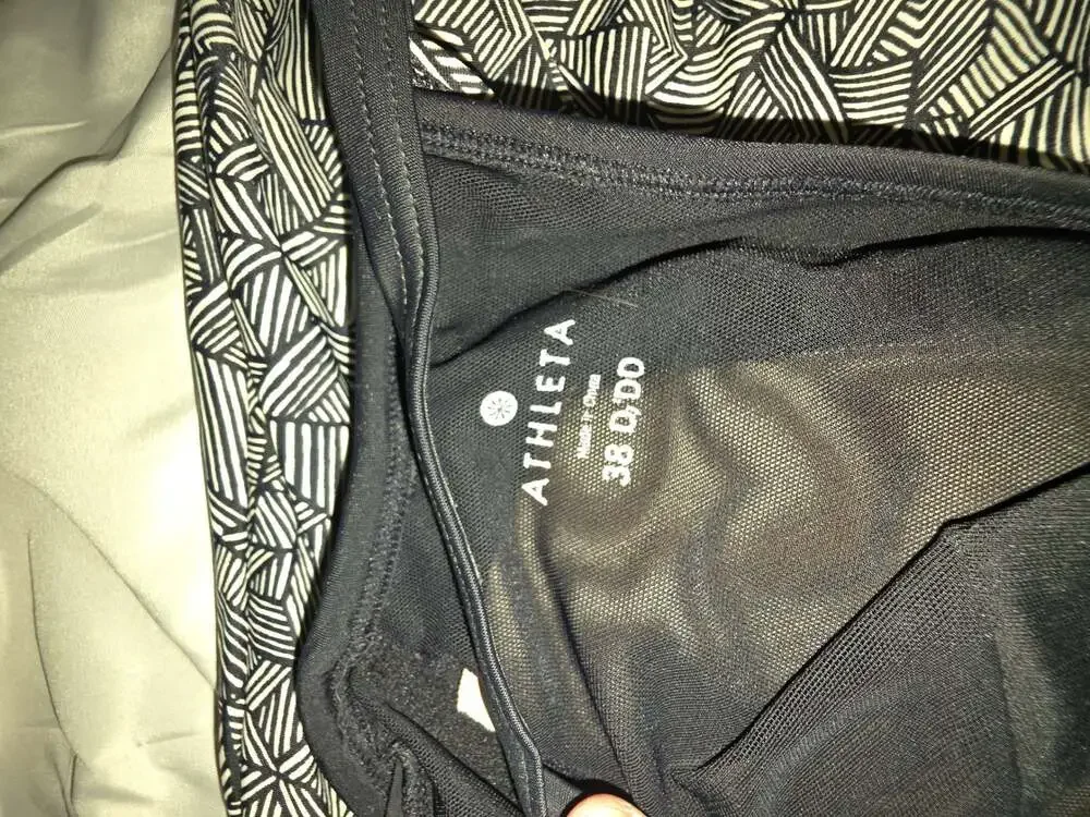 Athleta Laguna Side Scrunch Tankini Top Black White Geometric 38 D/DD